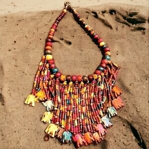 Vintage Hand Carved Stone Boho Necklace